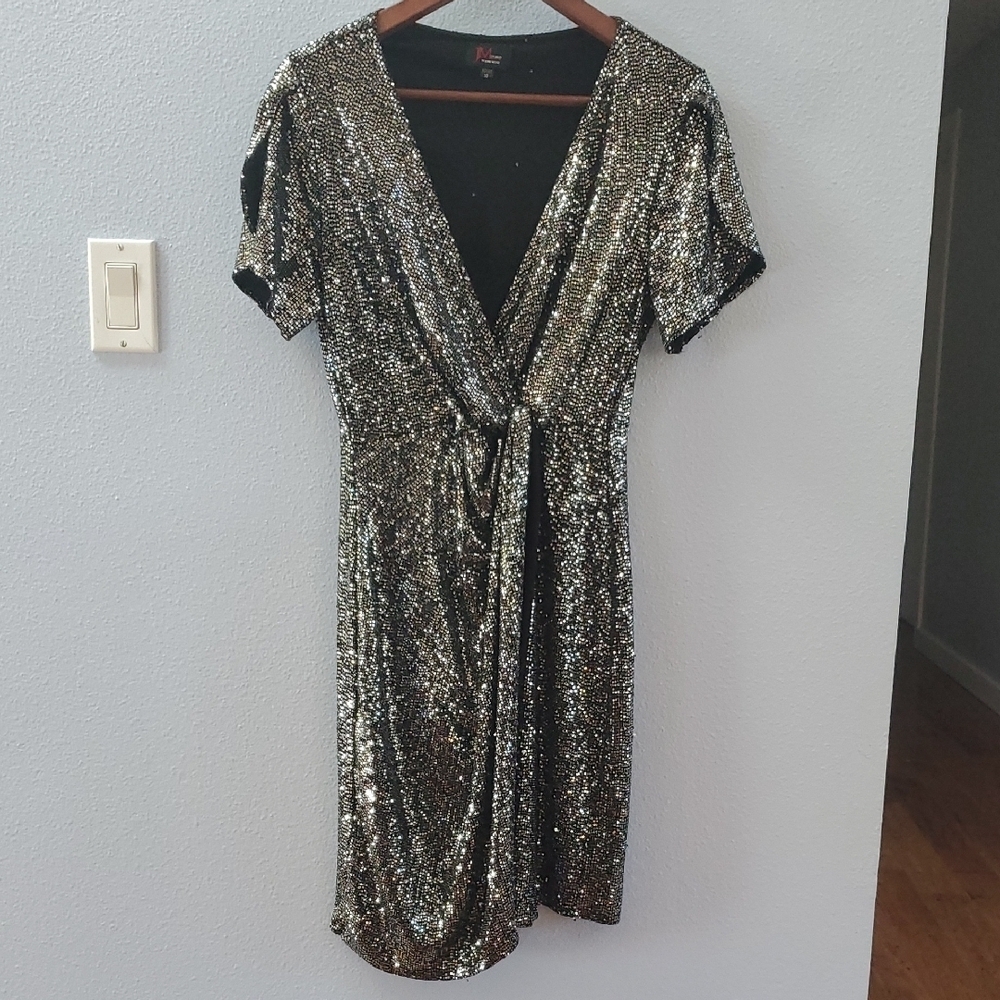 JM Studio Silver Elegant Sequin Black Dress
